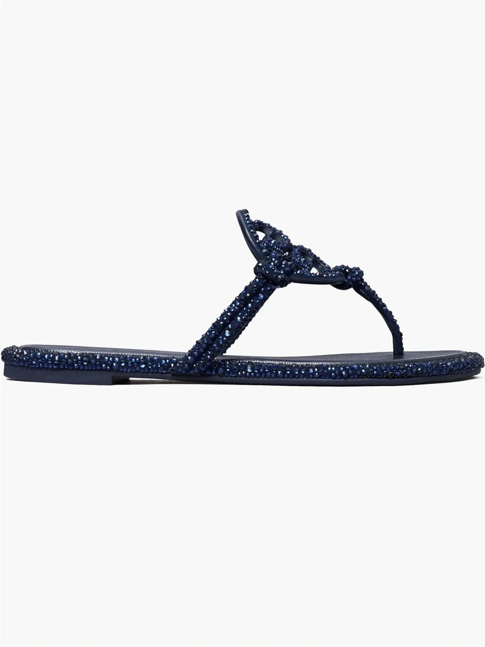 Tory Burch Miller Pave Knotted Crystal Flip Flop Perfect Navy NWOT